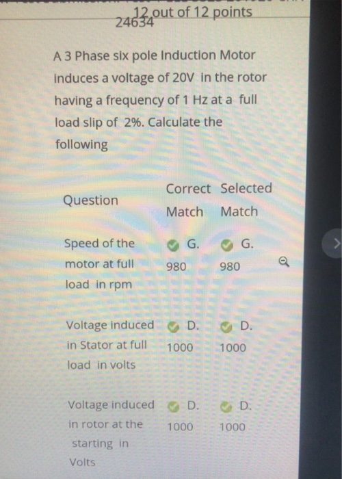 Solved 12 out of 12 points 24634 A 3 Phase six pole | Chegg.com