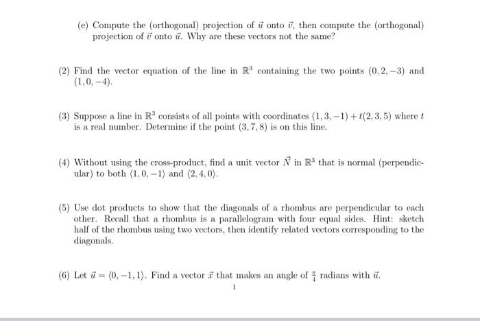 Solved (e) Compute the (orthogonal) projection of u onto v, | Chegg.com