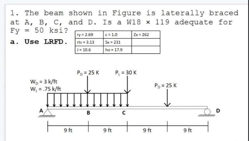 Solved 1. The Beam Shown In Figure Is Laterally Braced At | Chegg.com