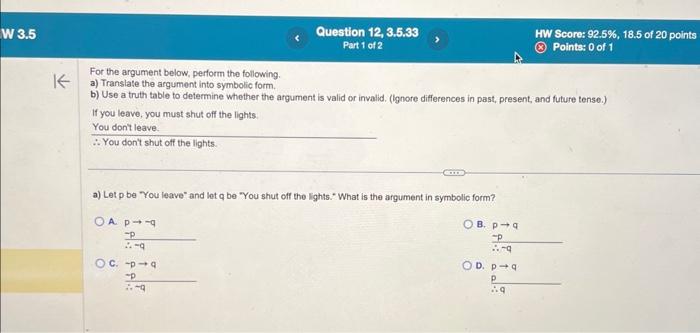 Solved For The Argument Below, Perform The Following. A) | Chegg.com