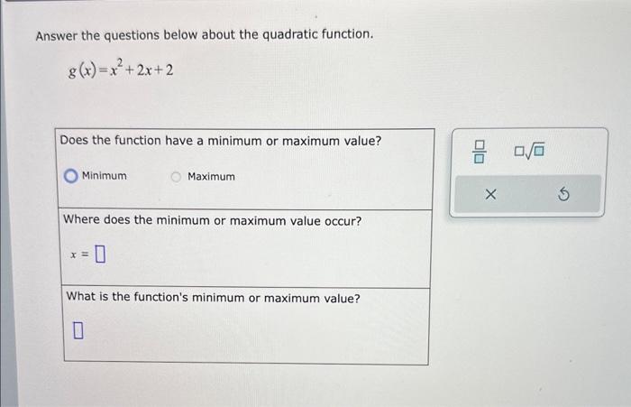 g(x)=x^2 55 what is the minimum value of the given function