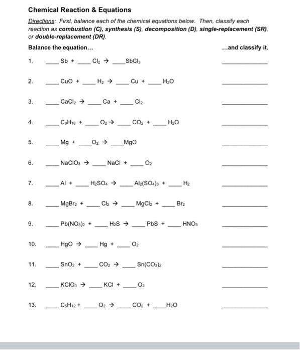 Chemical Reaction \& Equations Directions: First, | Chegg.com