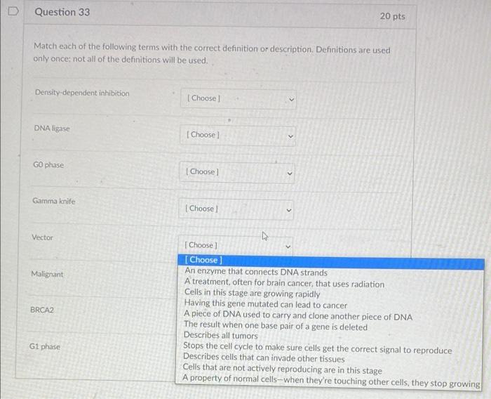 Solved Question 33 20 pts Match each of the following terms | Chegg.com