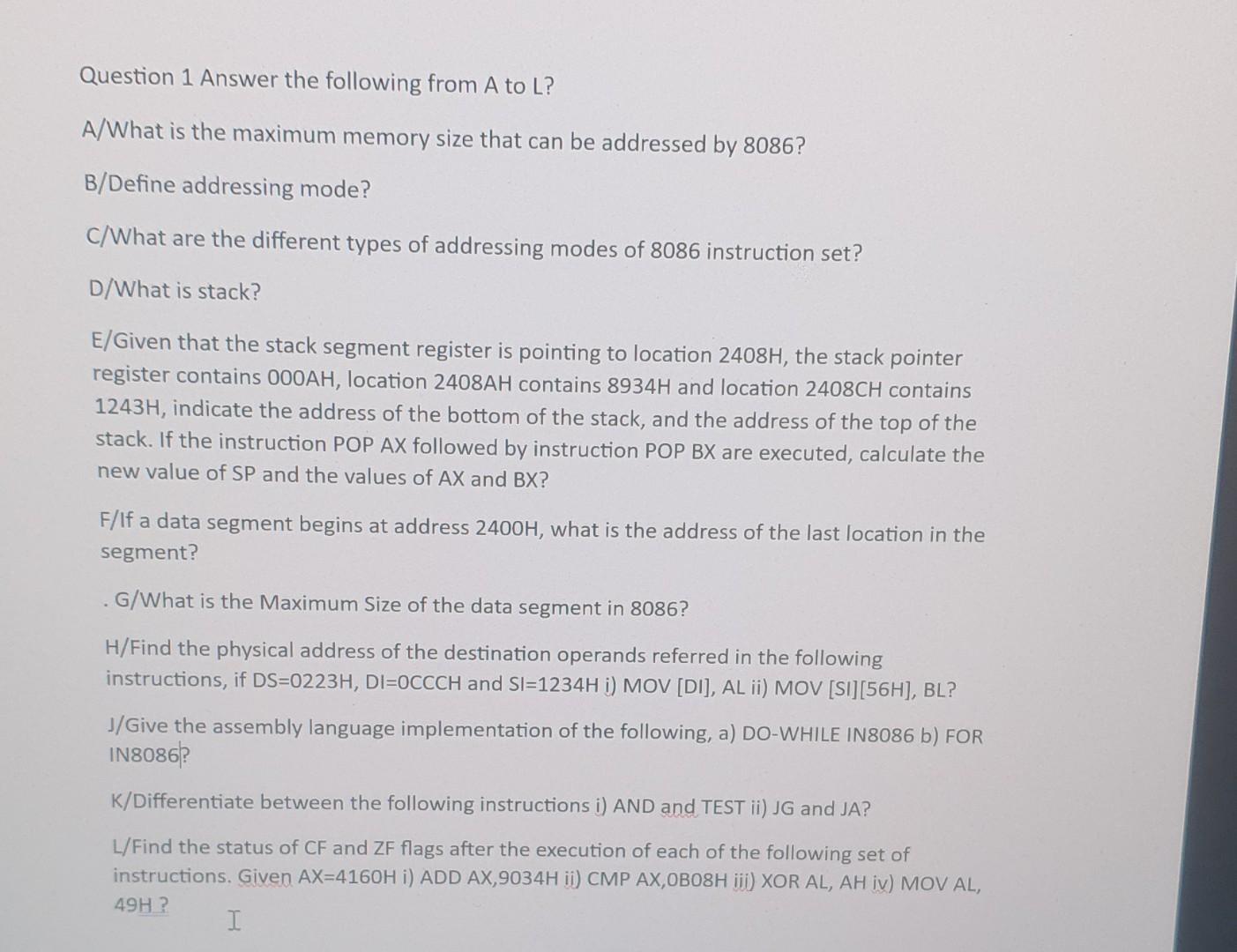 Solved question 1 answer the following from a to l a what chegg