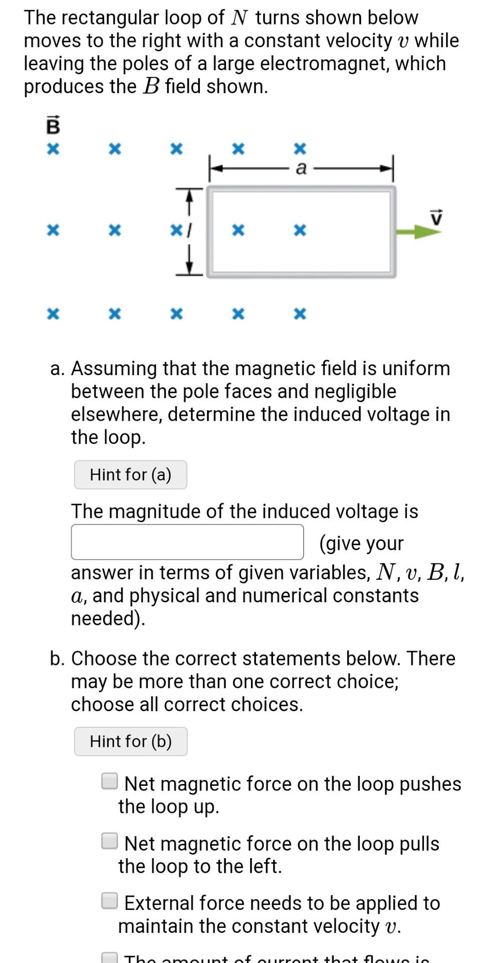 Solved The rectangular loop of N turns shown below moves to | Chegg.com