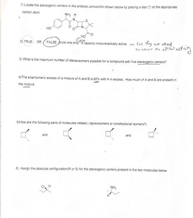 Solved 1) Locate the stereogenic centers in the antbiotic | Chegg.com