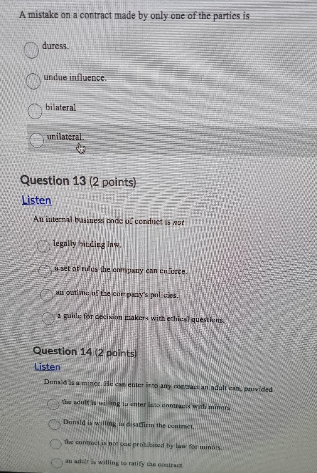 Solved A mistake on a contract made by only one of the | Chegg.com
