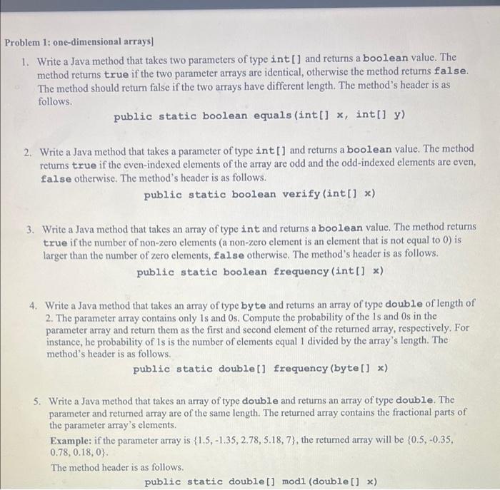Solved Problem 1: one-dimensional arrays) 1. Write a Java | Chegg.com