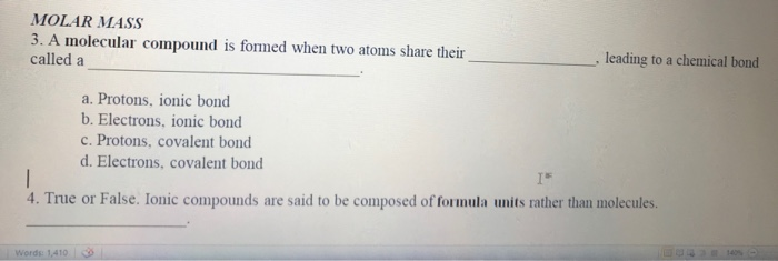 Solved MOLAR MASS 3. A Molecular Compound Is Formed When