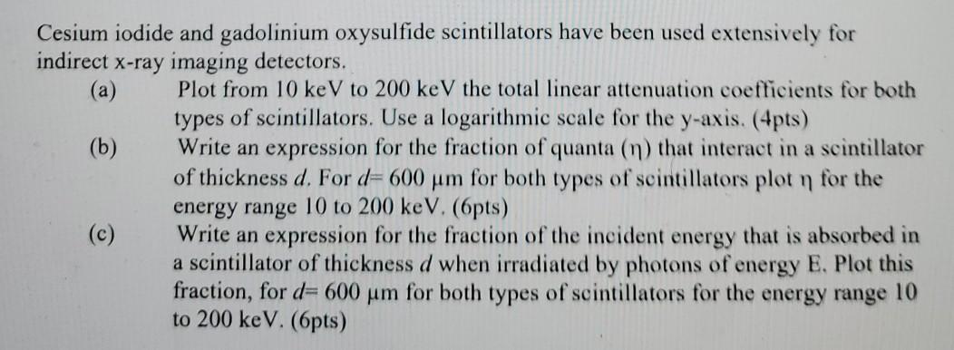 Cesium iodide and gadolinium oxysulfide scintillators | Chegg.com