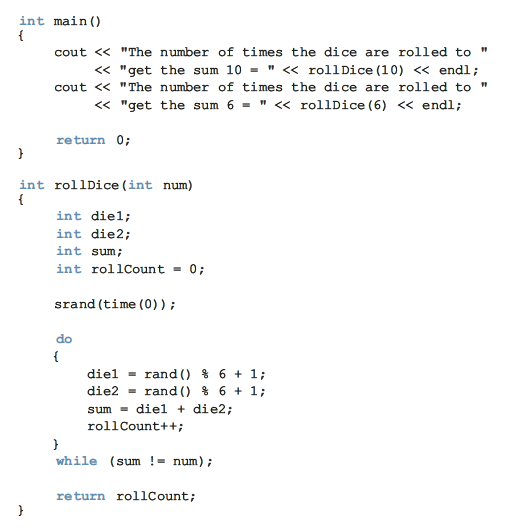 Solved Modify the roll dice program, Example 64, so that it allo