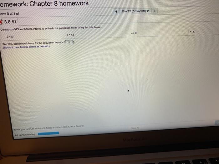 Solved omework: Chapter 8 homework 20 of 207 completo core: | Chegg.com