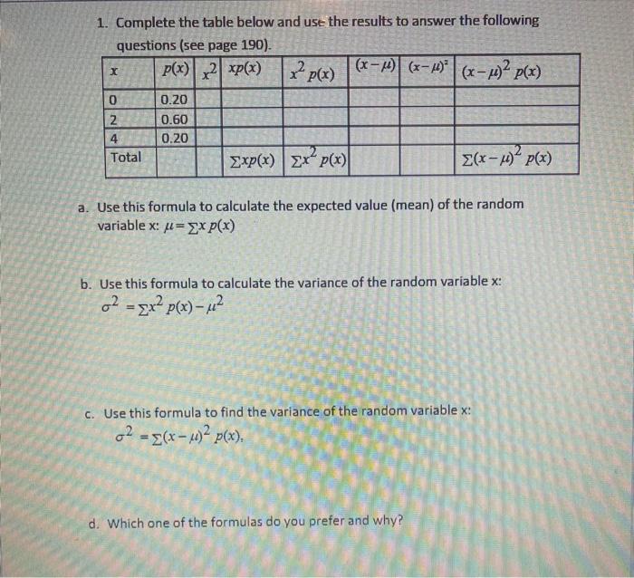 Solved 1. Complete the table below and use the results to | Chegg.com