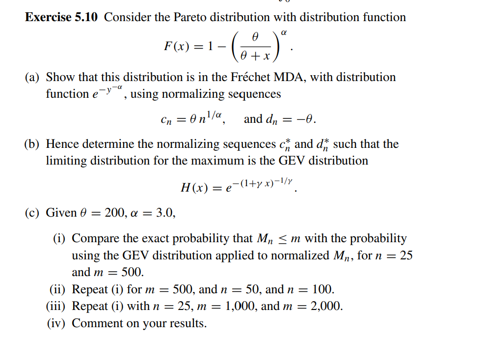 Solved Exercise 5.10 ﻿Consider the Pareto distribution with | Chegg.com