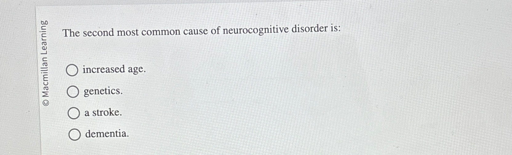 Solved The second most common cause of neurocognitive | Chegg.com