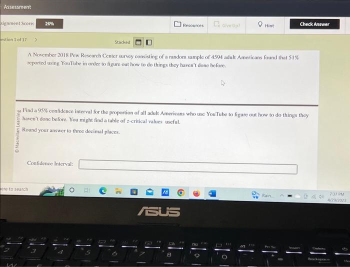 Solved A November 2018 Pew Research Center Survey Consisting | Chegg.com