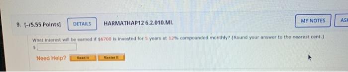 Solved 7. (-/5.55 Points DETAILS HARMATHAP12 6.2.008. MY | Chegg.com
