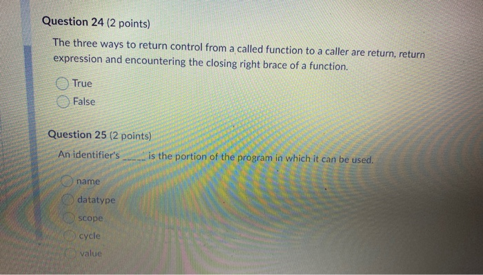 Solved Question 24 (2 points) The three ways to return | Chegg.com
