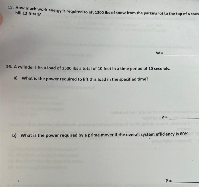Solved 15. How much work energy is required to lift 1200lbs