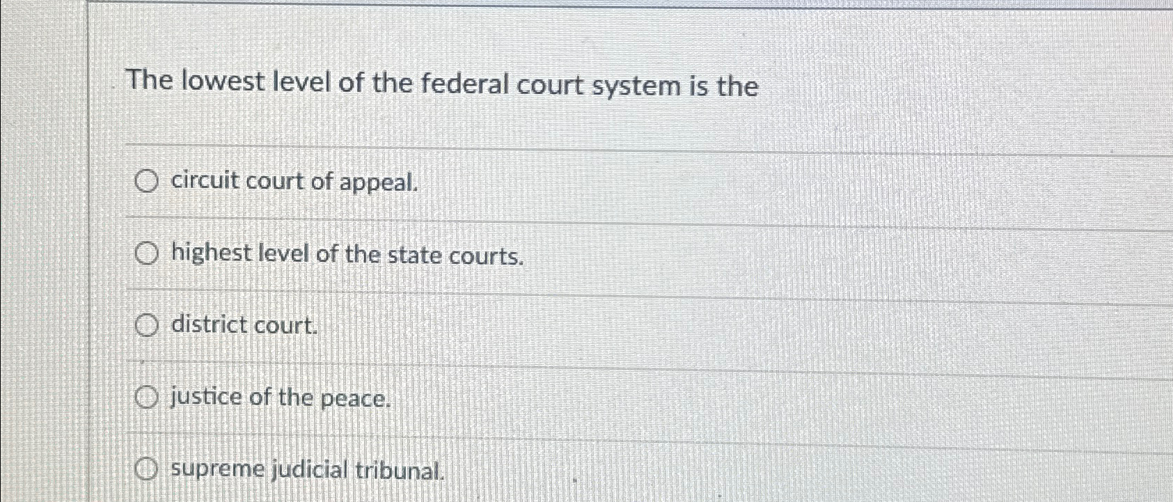 Solved The Lowest Level Of The Federal Court System Is 