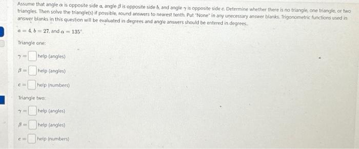 Solved Assume that angle a is opposite side a, angle ß is | Chegg.com