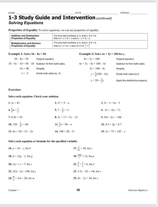 Solved PERIOD NAME DATE 1 3 Study Guide And Intervention Chegg