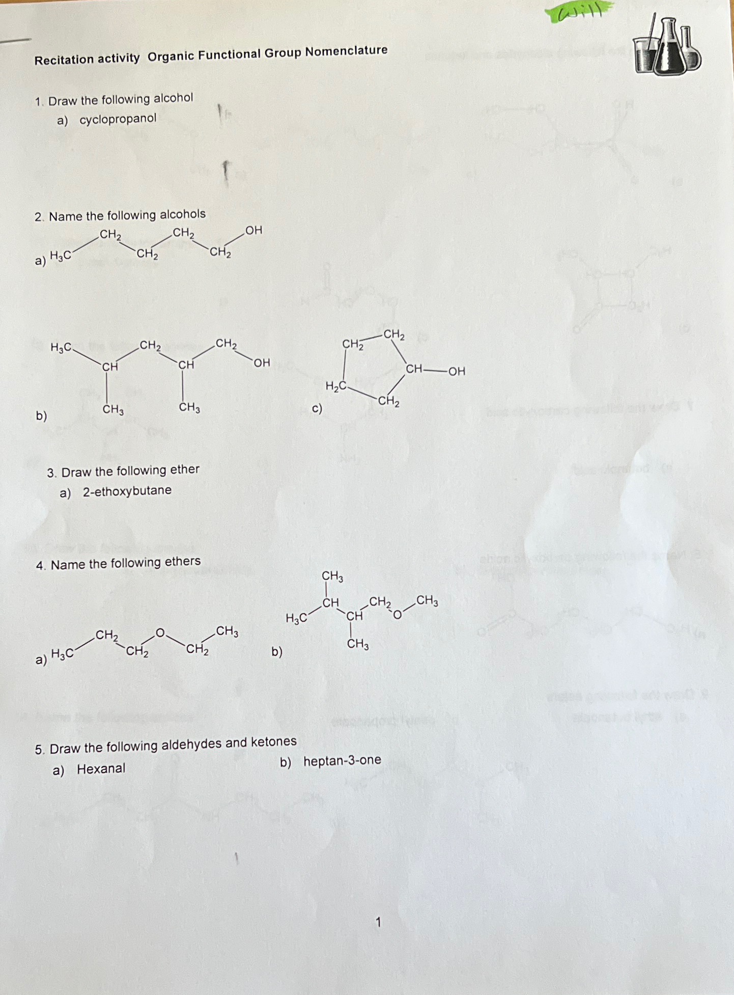 Recitation activity Organic Functional Group | Chegg.com