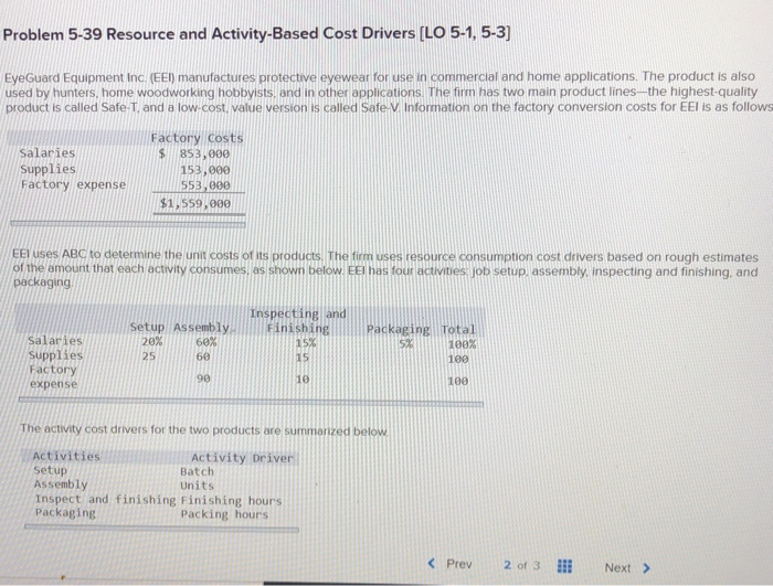 Solved Problem 5-39 Resource and Activity-Based Cost Drivers | Chegg.com