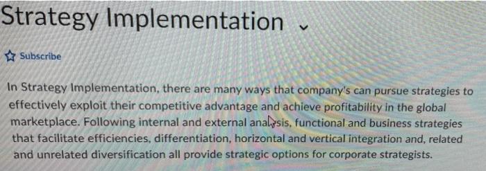 Solved Strategy Implementation V Subscribe In Strategy | Chegg.com