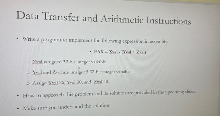 Solved Data Transfer and Arithmetic Instructions - Write a | Chegg.com