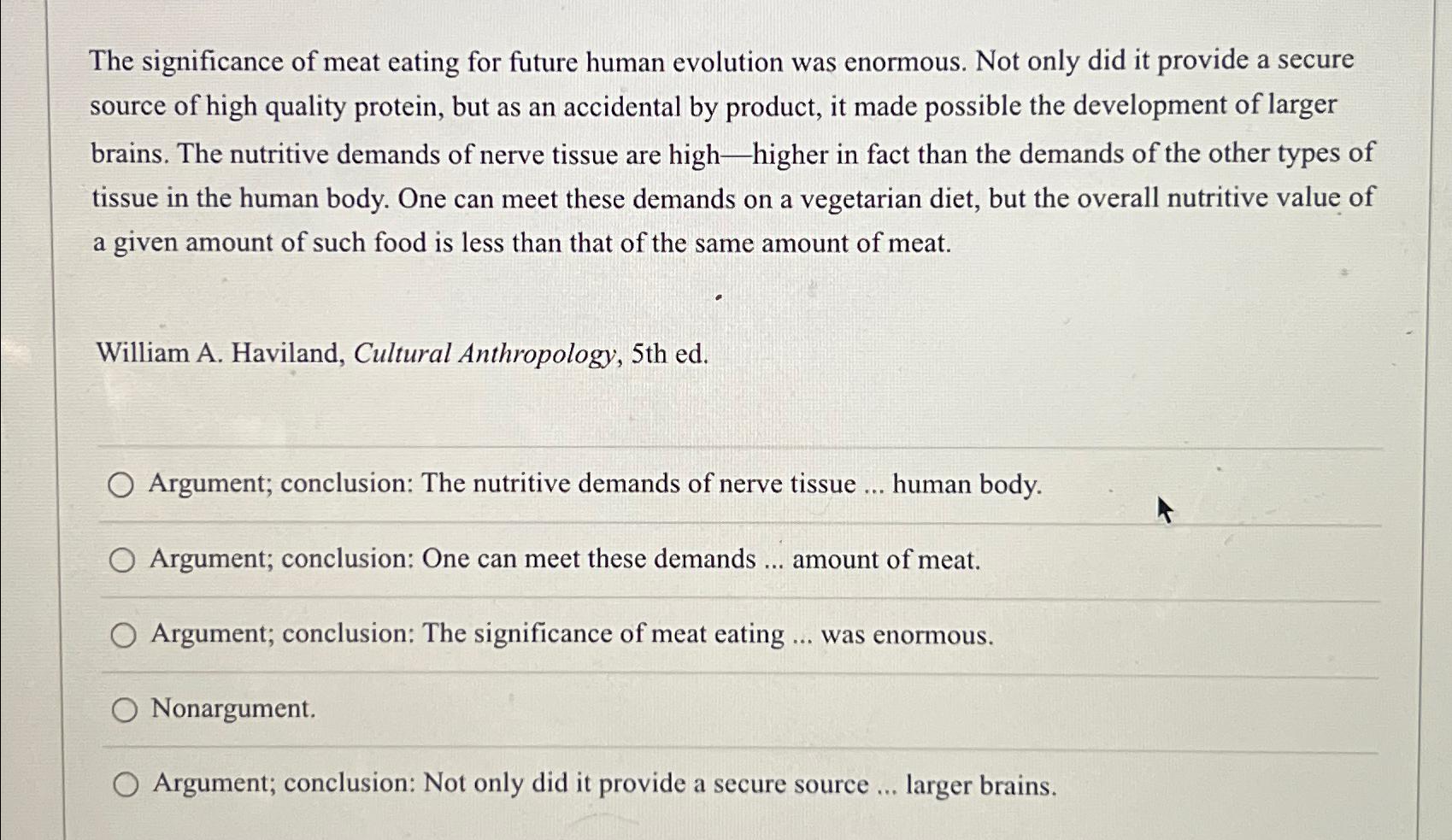 Solved The significance of meat eating for future human