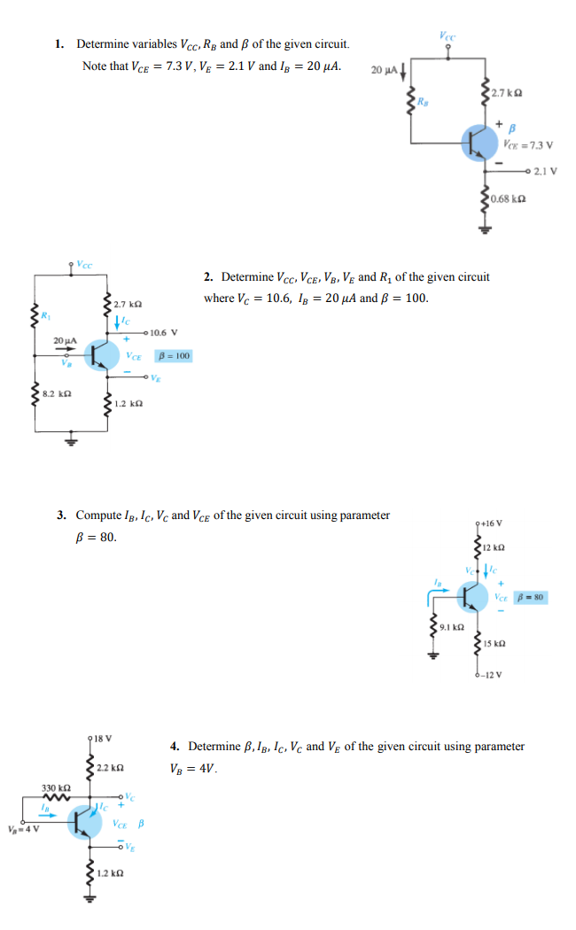 Solved Ver 1. Determine variables Vcc, Rg and ß of the given | Chegg.com