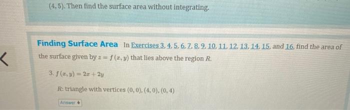 Solved (4,5). Then Find The Surface Area Without | Chegg.com