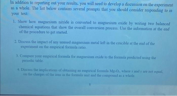 Solved 2. Discuss the impact of any unused magnesium metal | Chegg.com