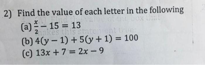 Solved Find the value of each letter in the following (a) | Chegg.com