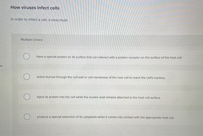 Solved How viruses infect cells In order to infect a cell, a | Chegg.com