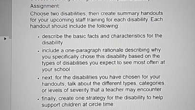 Solved Assignment Choose Two Disabilities Then Create Chegg Solved Assignment Choose Two Disabilities Then Create Chegg