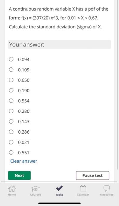 Solved Question 1 A continuous random variable X has a pdf | Chegg.com