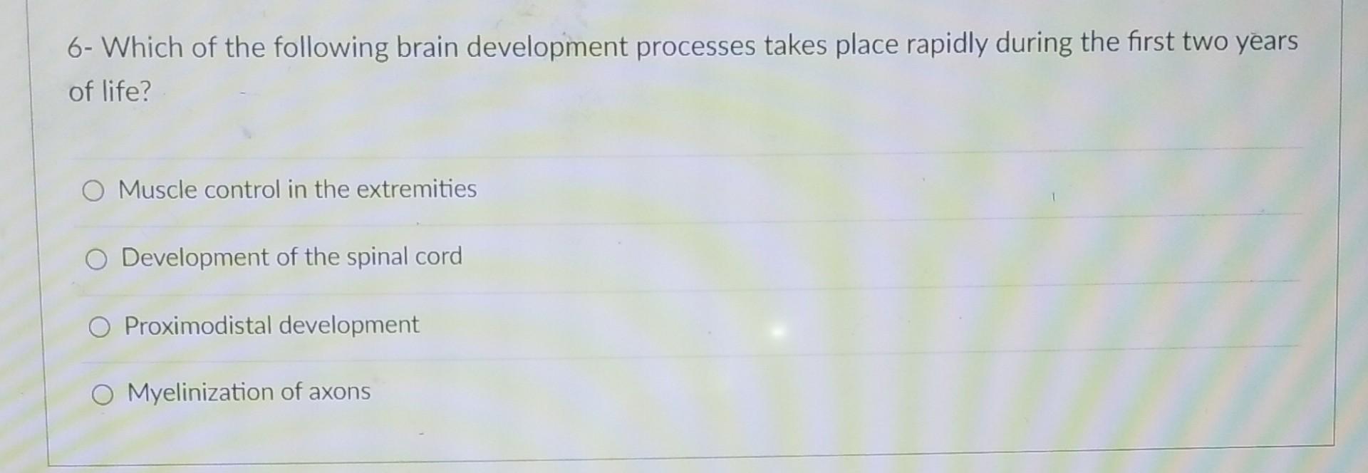 Solved 6- Which of the following brain development processes | Chegg.com