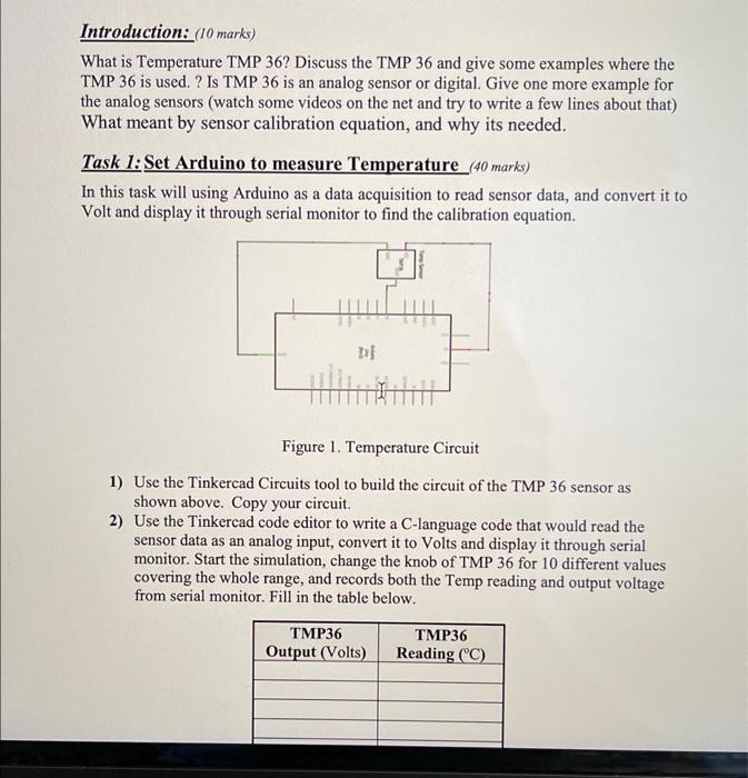 Introduction: (10 marks) What is Temperature TMP 36? | Chegg.com