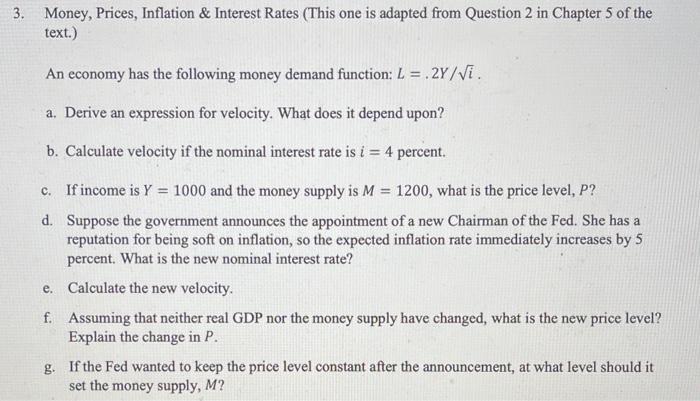 Solved 3 Money Prices Inflation Interest Rates This Chegg Com