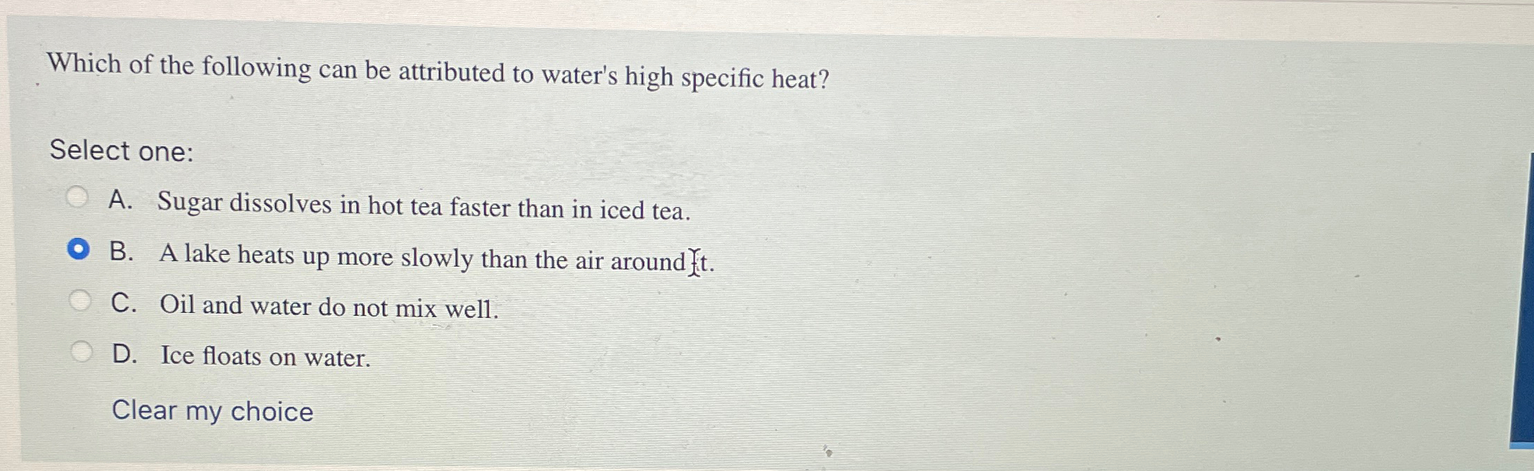 Solved Which of the following can be attributed to water's | Chegg.com