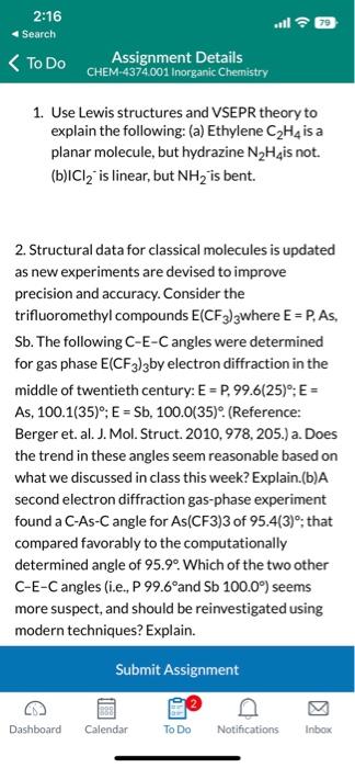 1. Use Lewis structures and VSEPR theory to explain Chegg