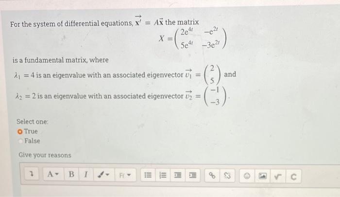 Solved For the system of differential equations, x = Aš the | Chegg.com