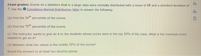 Solved Exam grades: Scores on a statistics final in a large | Chegg.com