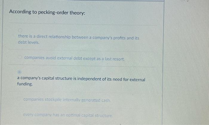 Solved According To Pecking-order Theory: There Is A Direct | Chegg.com