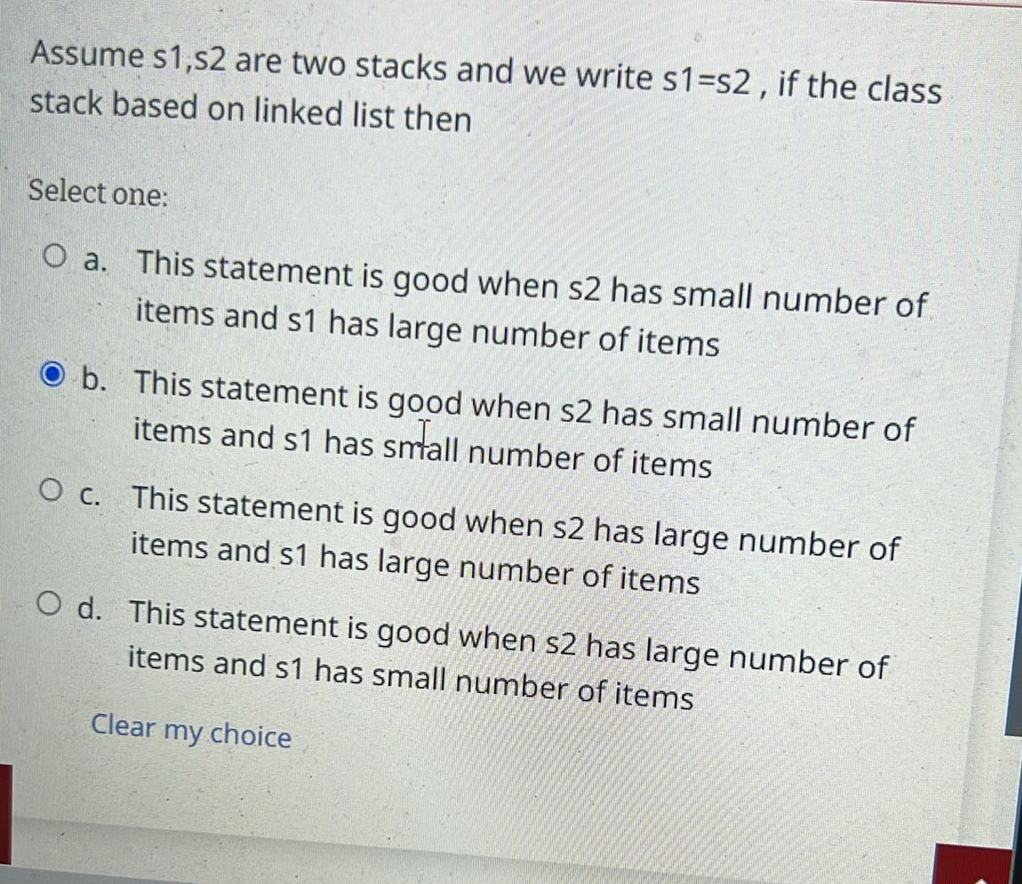 Solved Assume s1,s2 ﻿are two stacks and we write s1=s2, ﻿if | Chegg.com