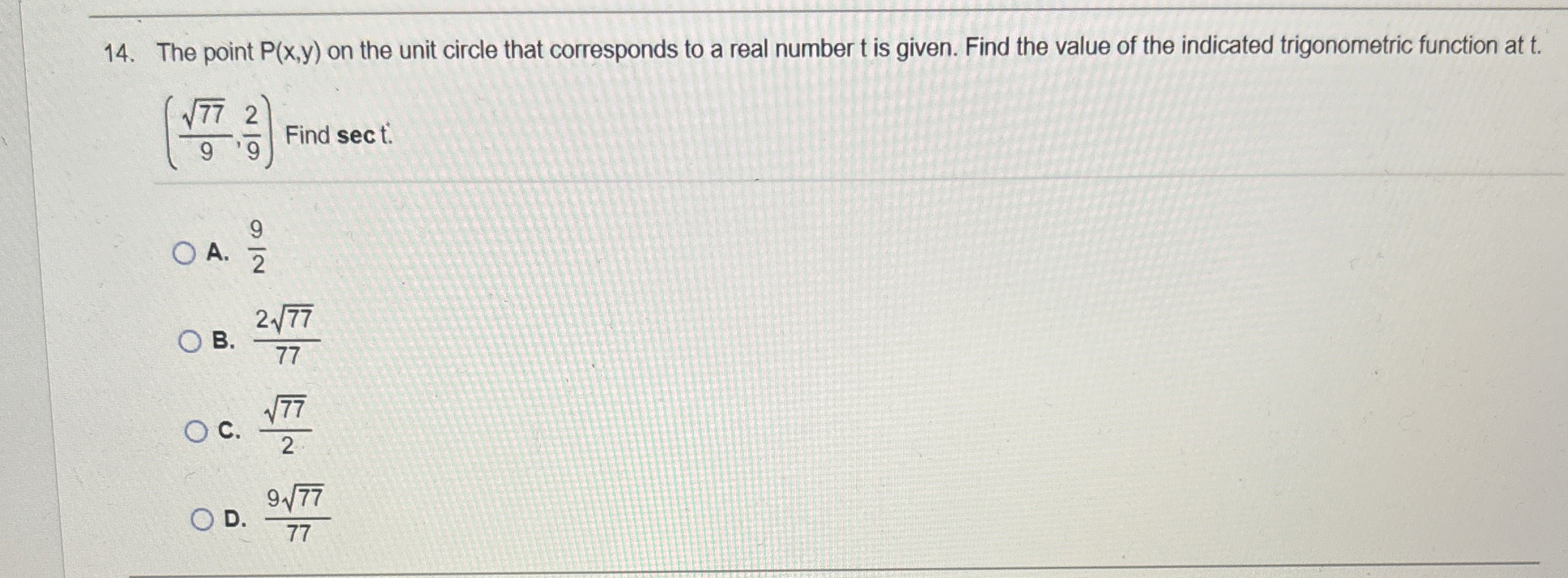 Solved The point P(x,y) ﻿on the unit circle that corresponds | Chegg.com