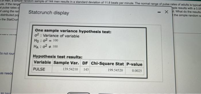 Solved In A Study Of Pulse Rates Of Men A Simple Random Chegg