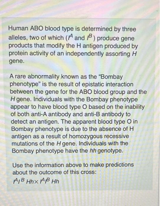 Solved Human ABO Blood Type Is Determined By Three Alleles, | Chegg.com